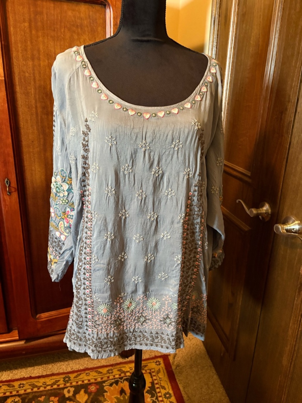 Heavily Embroidered Light gray Women’s Tunic Top